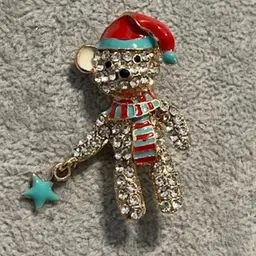 Blingy Vintage Santa Bear Brooch