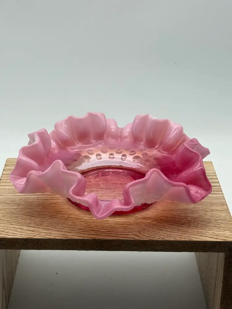 Fenton Cranberry Opalescent Ruffled Hobnail Candy Dish