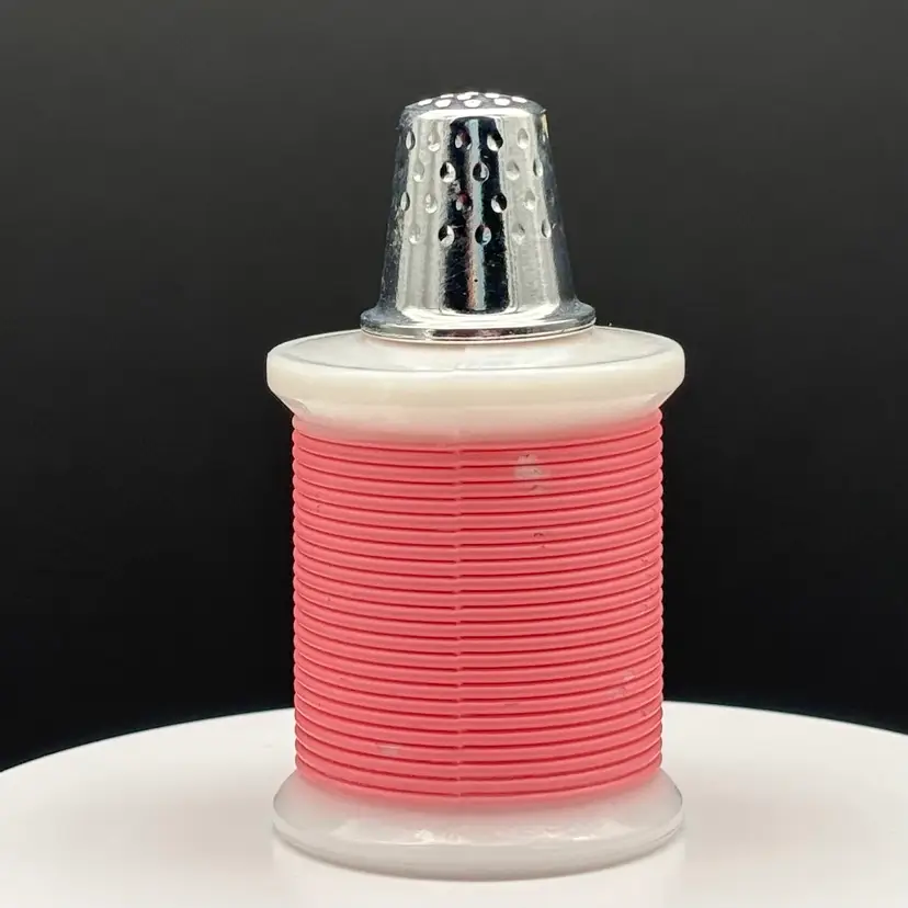 Avon "Sewing Notions" Empty Perfume Bottle - Pink Spool & Silver Thimble | Vintage 1970s