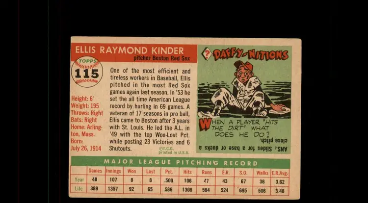 1955 Topps #115 Ellis Kinder - (pk-tl1) - Boston Red Sox