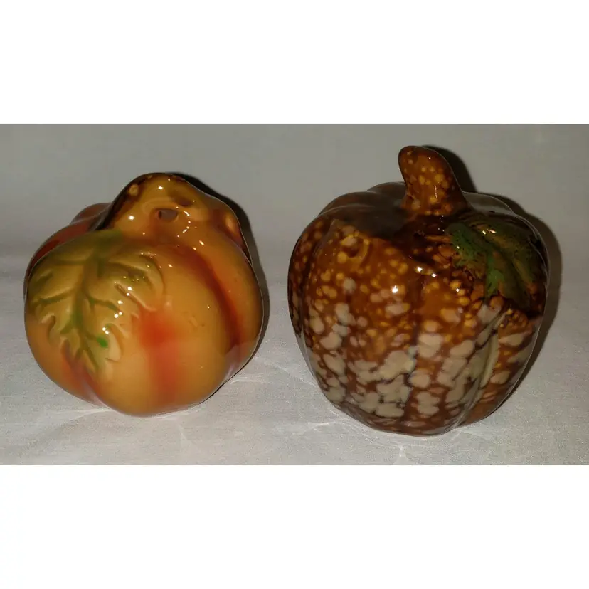 Two (2) Small Pottery Pumpkins Fall Decor Thanksgiving