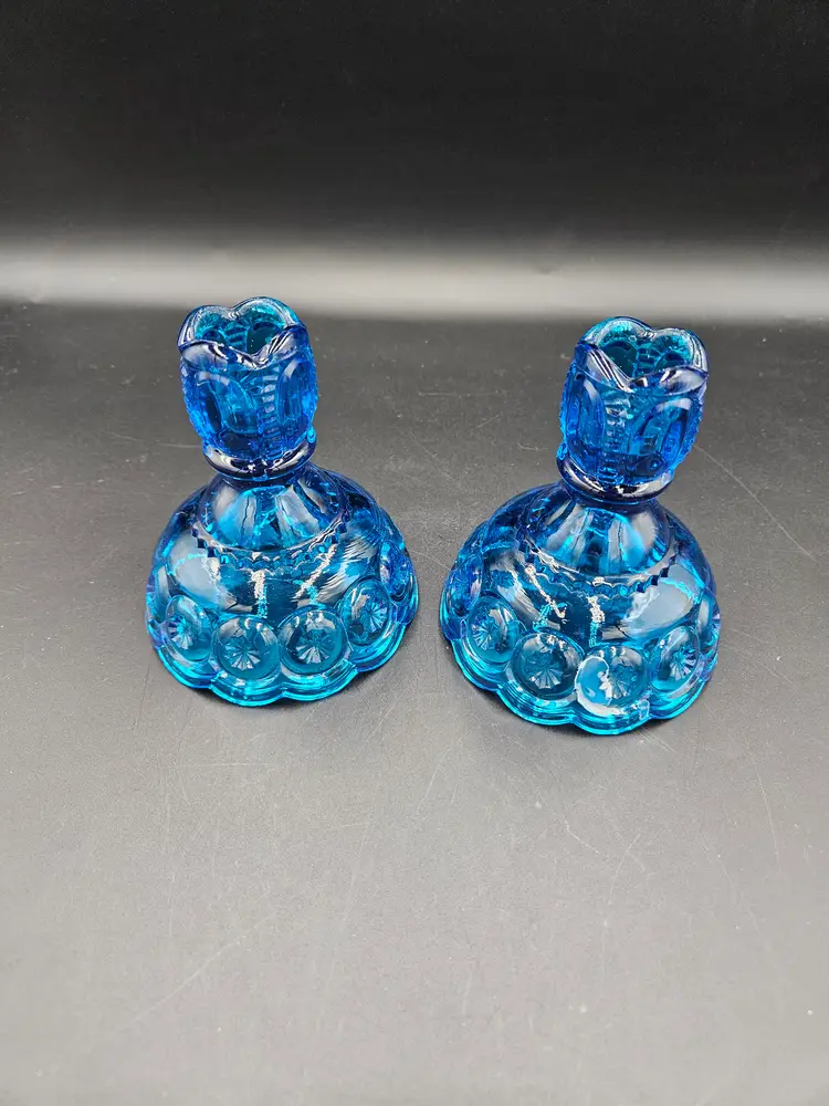 LE Smith Moon and Stars Blue Candle Stick Holders
