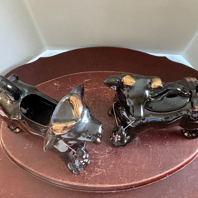 Jackfield Redware Cow And Bull Creamer And Sugar Set