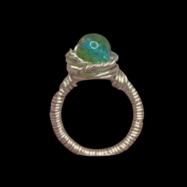 Green Glass Bead Ring