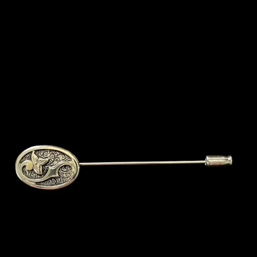Sterling Silver Oval Flower Stick Pin
