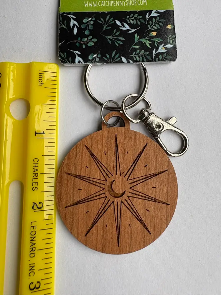 New Wooden Sun and Moon Engraved Keychain