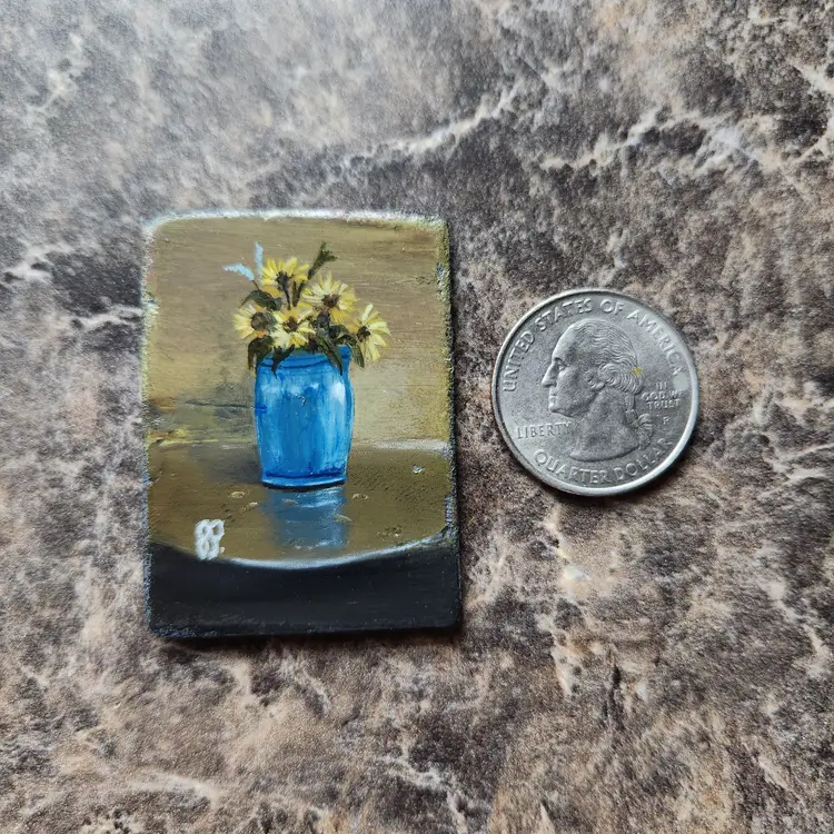 #02 - Miniature Oil Painting On Masonite Board Signed By The Artist Free Shipping
