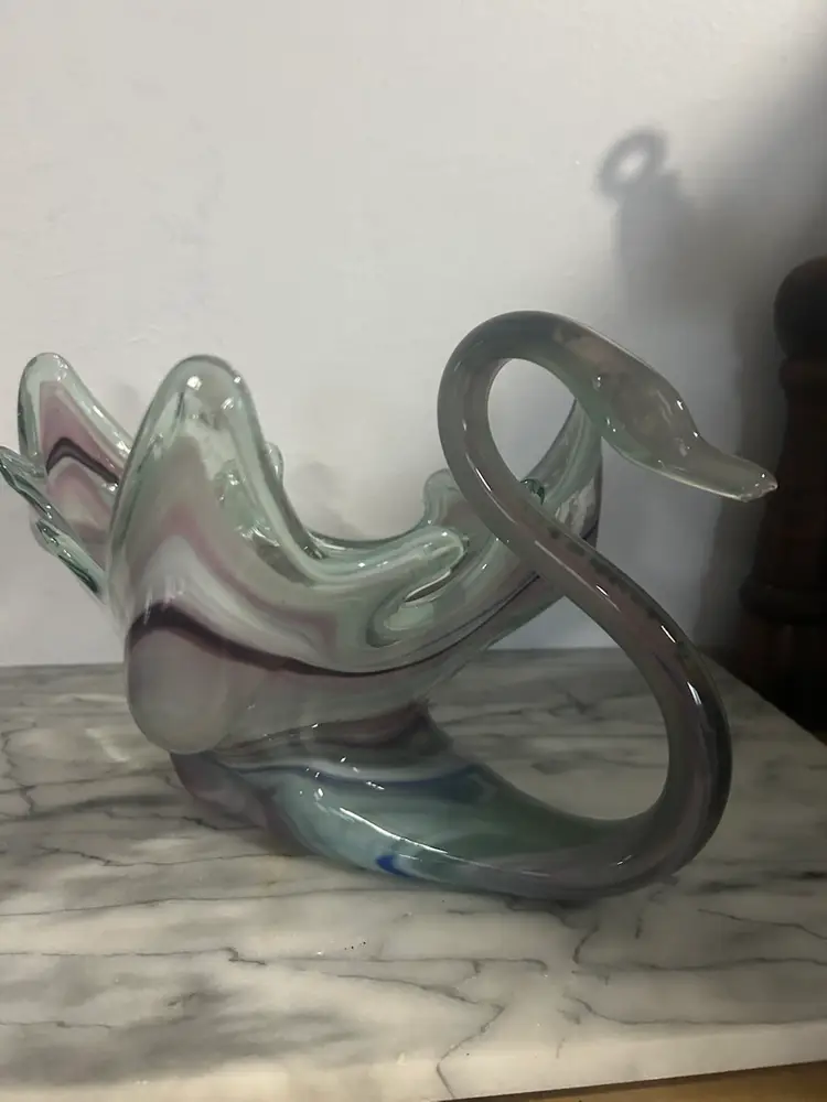 Morano Style Hand Blown Swan Bowl
