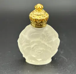 Miniature Vintage Satin Glass  Floral Perfume Bottle Czech Glass