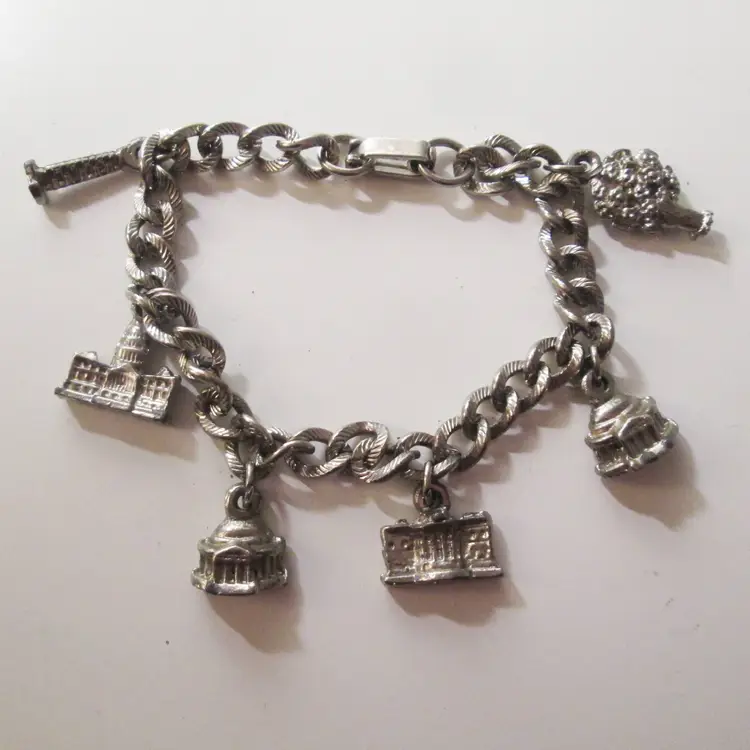1970's Silver Washington DC Monuments Charm Bracelet 6 charms
