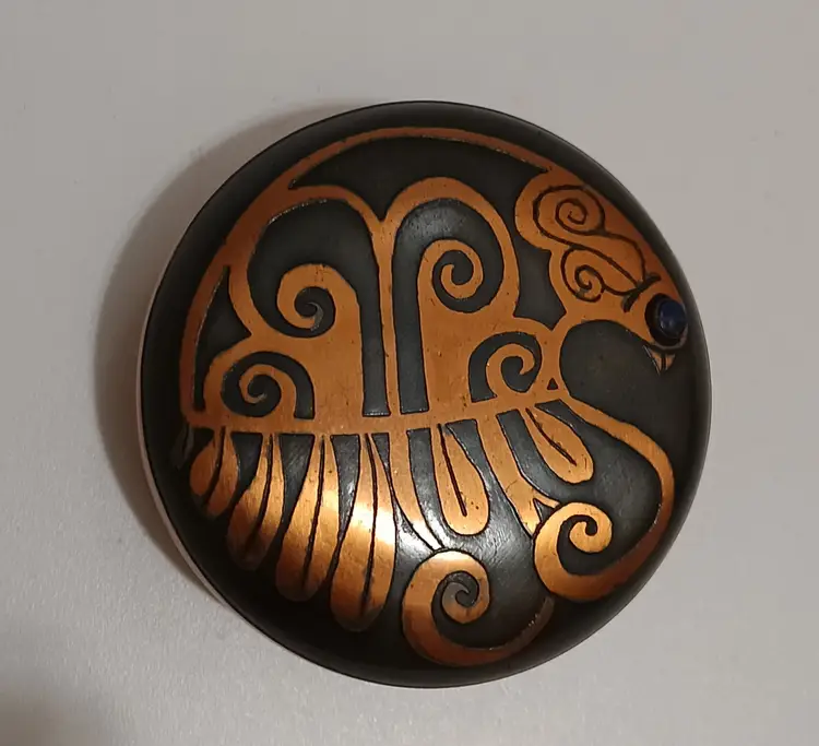 Artisan Copper Dish Bird With Inlaid Stone Lapis