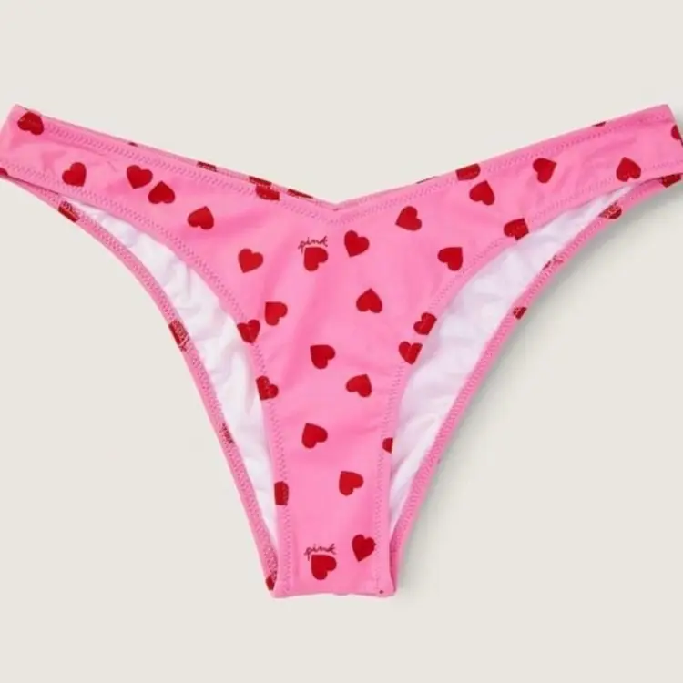 L- VICTORIA'S SECRET PINK V FRONT ITSY BIKINI BOTTOM Dreamy Pink Heart 💕 NWT
