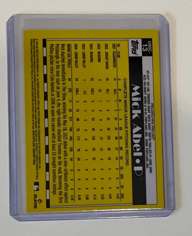 Mick Abel RC 1990 Topps Silver Pack Blue /150 Philadelphia Phillies