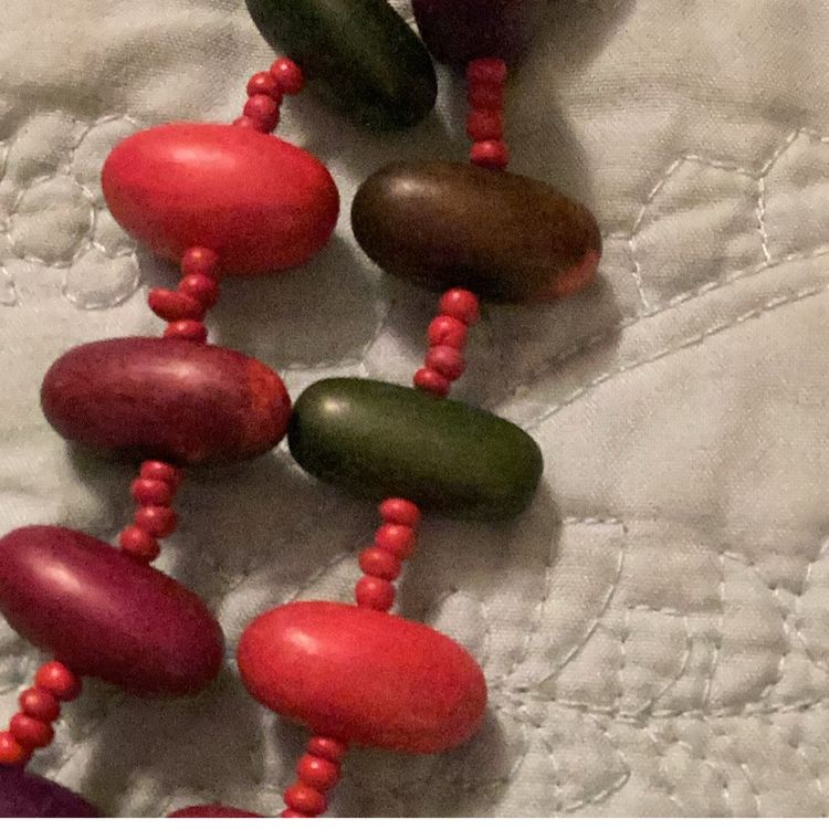 Wooden Painted Seed Bead Necklace