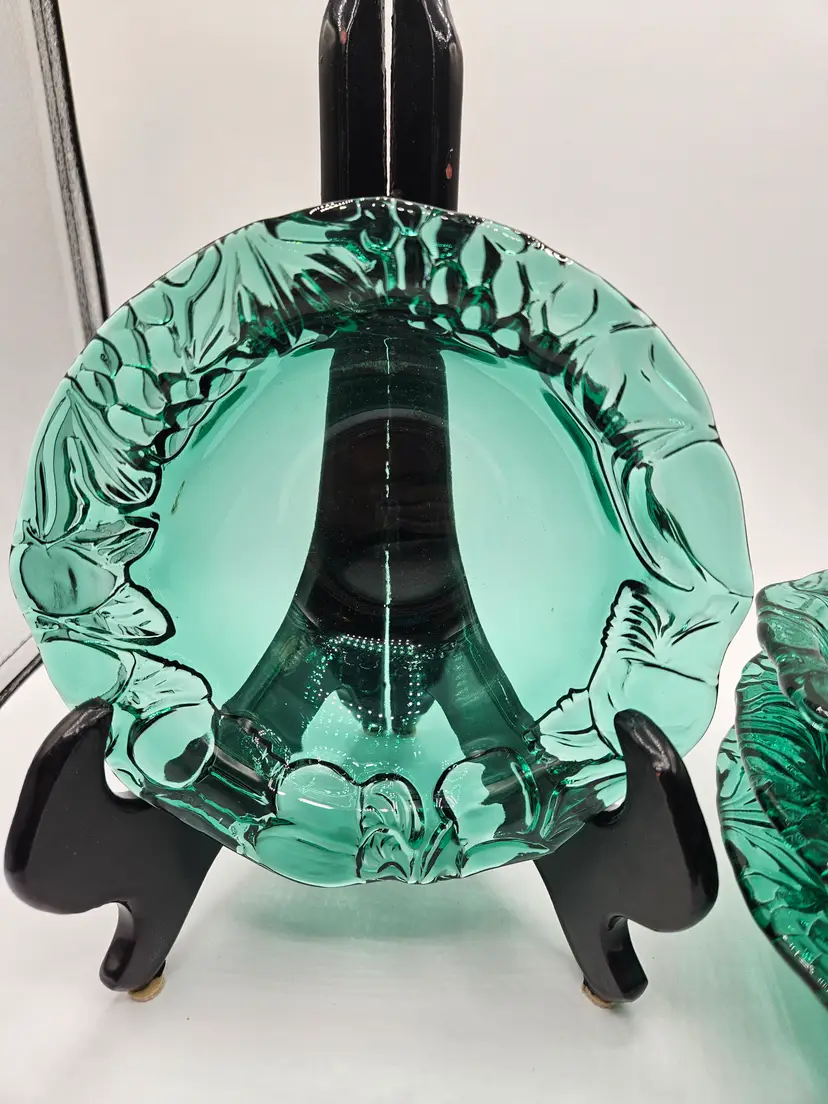 4 Vintage Dark Green Orchard Pattern Candy Dish 6.5" X 2.5" Bowls