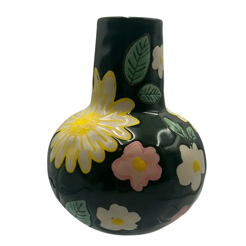 Green Ceramic Modern Floral Vase 5” Tall