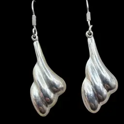 vintage Mexican modernist puffy fluted sterling silver dangle earrings