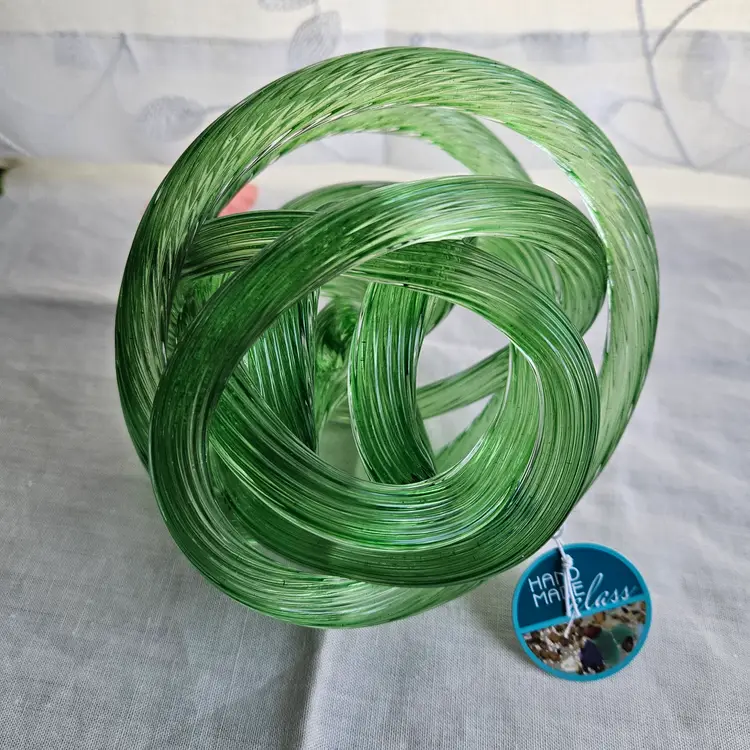 Glass Infinity Knot Green Twisted Rope Paperweight Sculpture