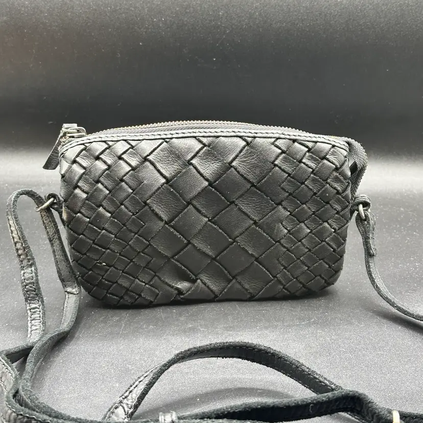 Woven Leather Crossbody Bag Womens Small Black Triple Pouch Travel Everyday