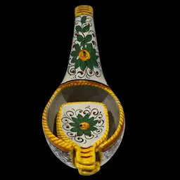 Santulli Deruta Italy -Majolica Pottery -Table Spoon Rests- 5 Pc. Set – Hand-Painted Floral Holder/Caddy with 4 Individual Spoon Rests – Signed “Sirmione”