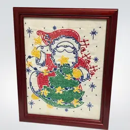 Santa with Christmas Tree- Cross Stitch - 8”x10” Framed