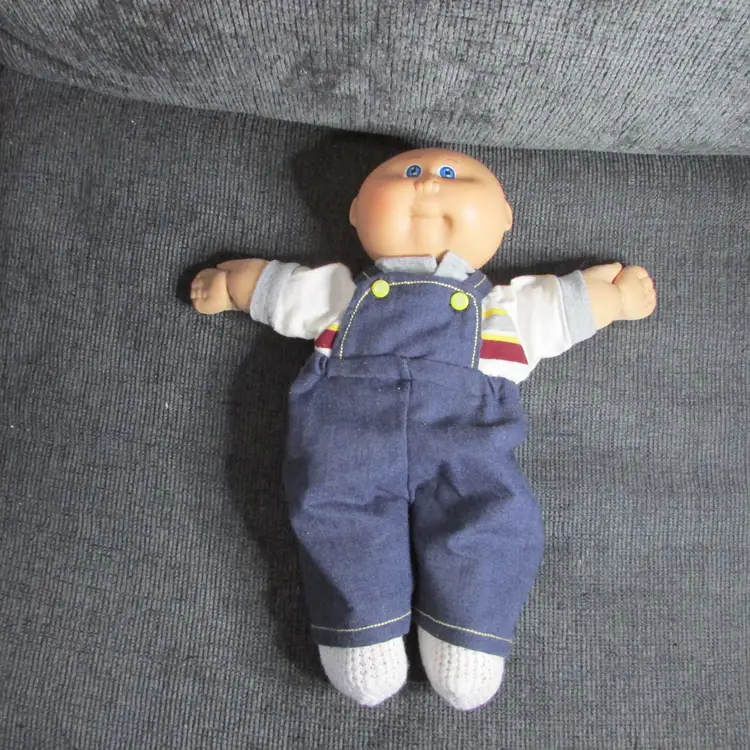 vintage Cabbage Patch Kids preemie baby doll bald blue eyes in overalls
