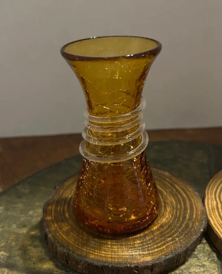 Pair of Vintage Pilgrim Crackle Glass Candle Holders / Shot  Glasses