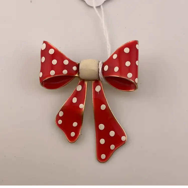 Red Polka Dot Enamel Now Brooch