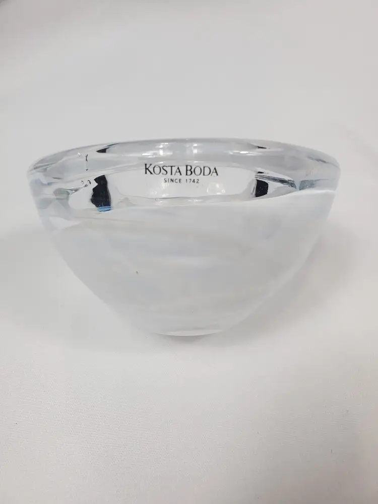 Kosta Boda White Swirl Art Glass Votive Tealight Candle Holder 4.50" x 2.25"