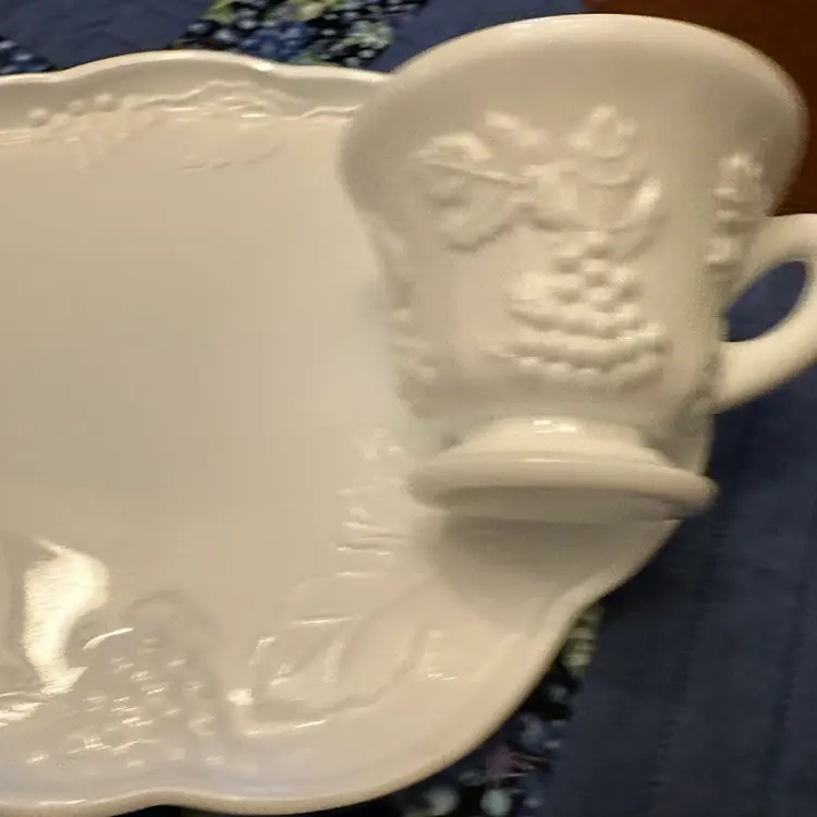 Milk Glass Snack Plates and cup