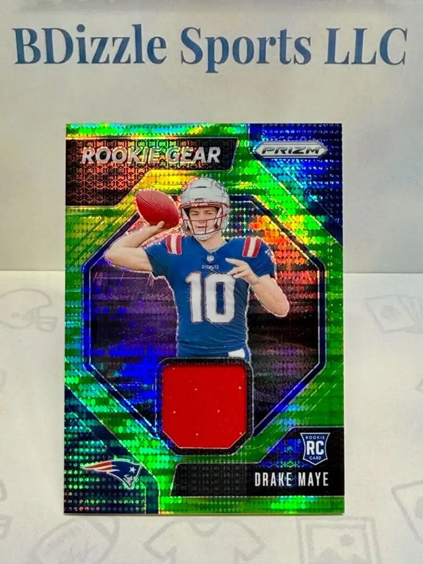 2024 Panini Prizm Drake Maye Rookie Gear Neon Green Pulsar #RG-DME MEM RC