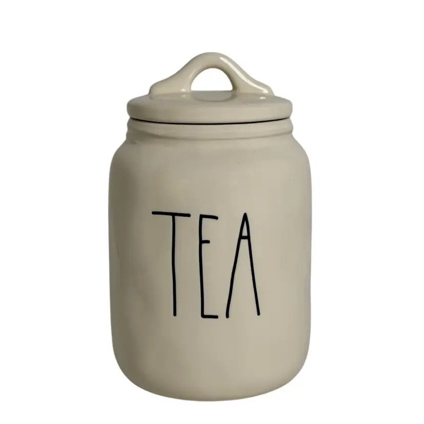 Rae Dunn TEA Jar Artisan Collection by Magenta W/Lid Warm White Ceramic
7” T W/Lid