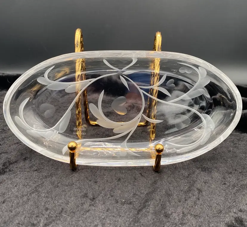 Marquis by Waterford Crystal Tray, "Yours Truly" Pattern, Oval, Etched Hearts