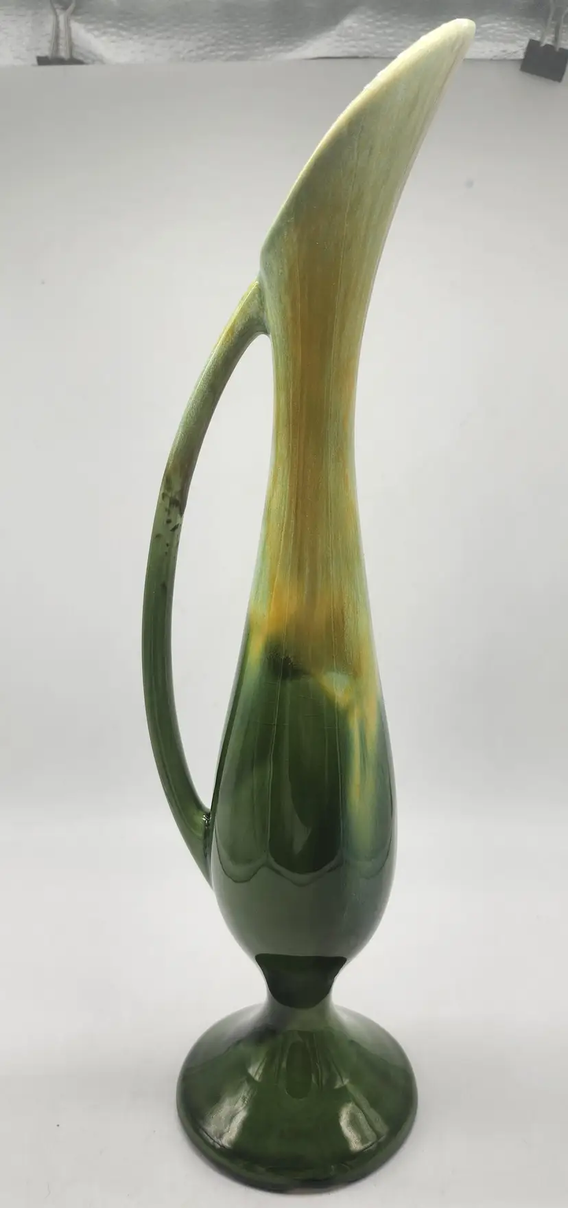 Vintage Haeger Pottery USA Yellow Green Drip Glaze 14" Ceramic Ewer Pitcher NWOT