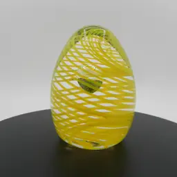 Dynasty Gallery Paperweight Egg Shaped Art Glass Yellow Ribbon Swirl Controlled Bubble