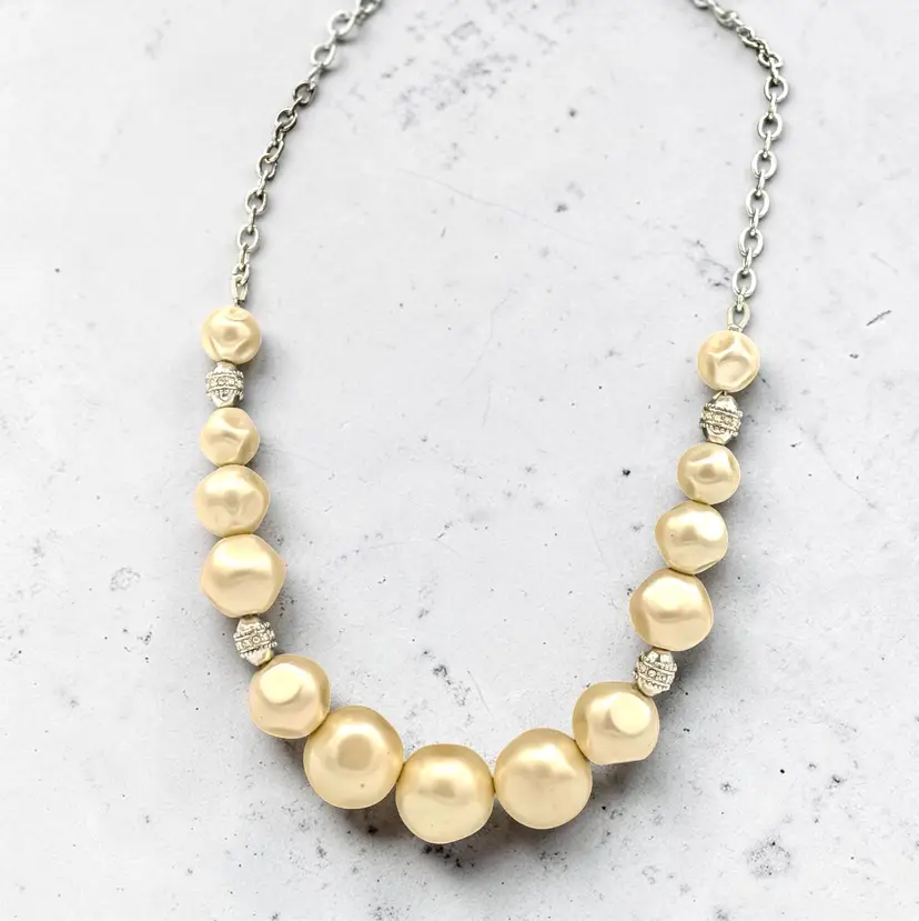 Lia Sophia Symphony Faux Pearl Silvertone Crystals Graduated Necklace