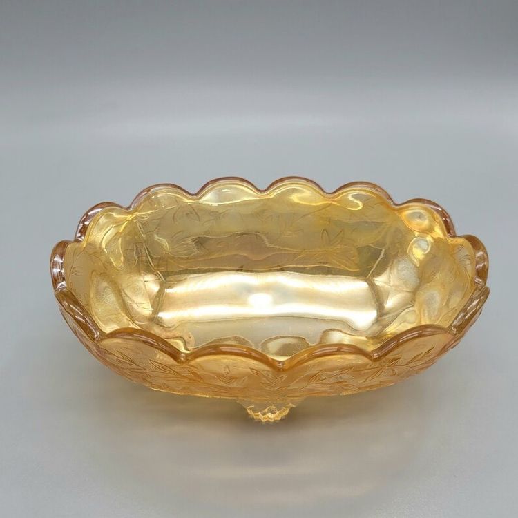 Vintage Jeannette Floragold Louisa Iridescent Candy Dish - 1950s Retro Glass Bowl/Trinket Dish