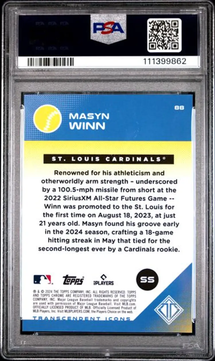Masyn Winn 2024 Topps Transcendent Icons #88 Black Refractor /10 PSA 10