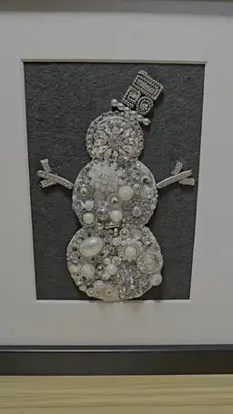 Handmade Vintage Jewelry Snowman Art • Framed Winter Wall Décor •