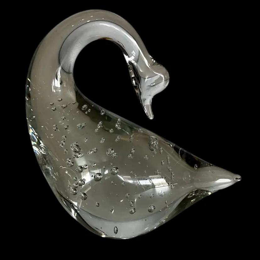 Controlled Bubble Clear Art Glass Swan