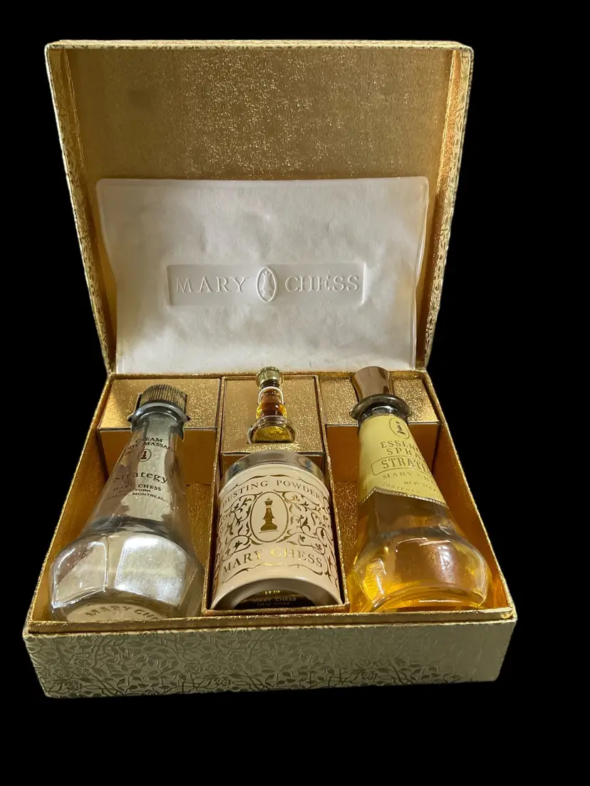 Vintage Mary Chess Strategy Perfume Set. Used. Perfume 1/2 Full