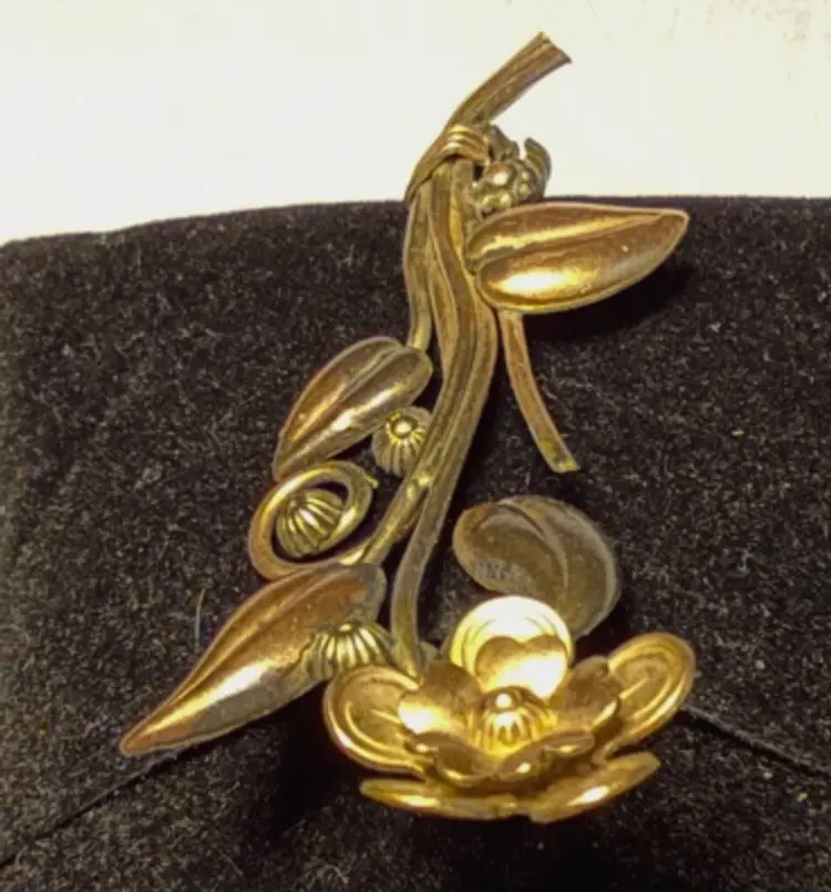 Antique 10K Gold-Filled Flower Brooch Louis Stern Co. 1940's MCM Art-Deco Pin