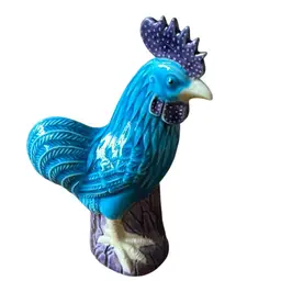 6 Inch Antique Turquoise And Purple Chicken Rooster Figurine Cockerel