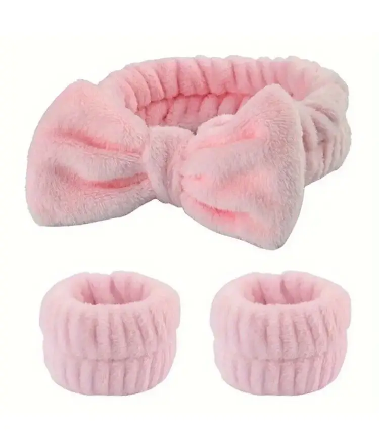 NWOT Headband Wristband 3 Piece Face Washing Set Wellness Pink