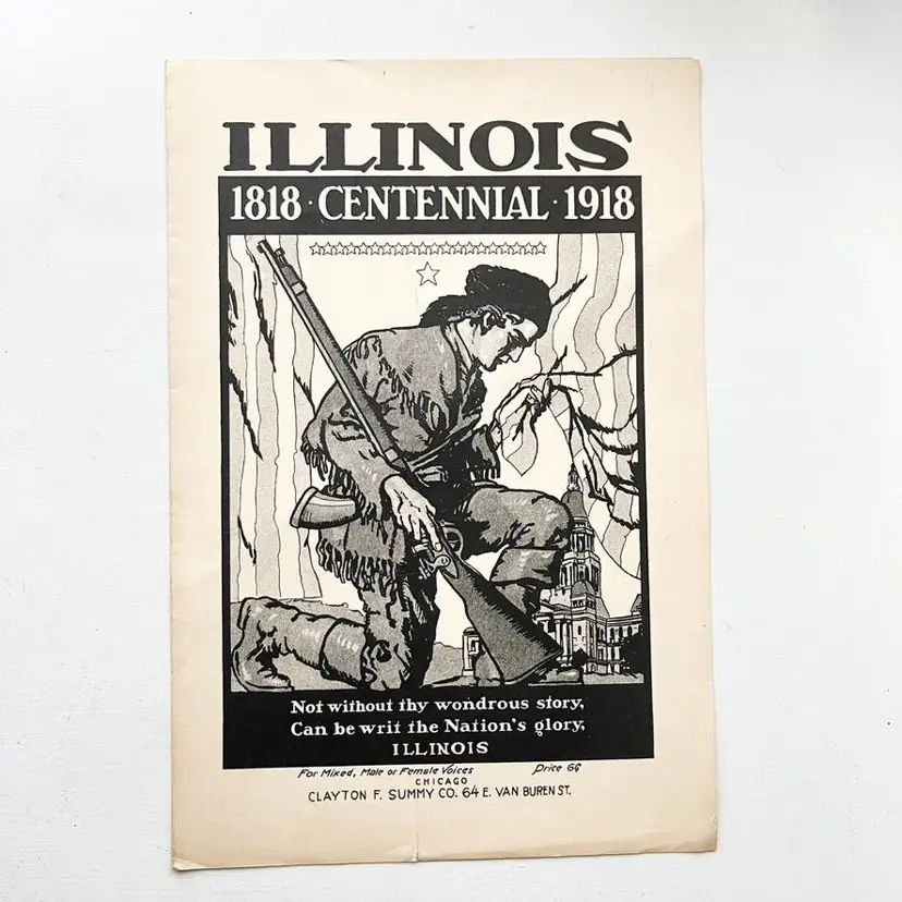 Illinois Centennial Early 1900s Sheet Music Piano Antique Civil War Daniel Boone