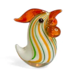 Mini Handblown Art Glass Pink And Green Rooster Figurine And Christmas Stocking