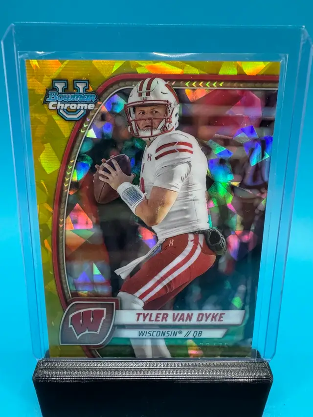 Tyler Van Dyke Bowman Chrome U Sapphire Yellow Refractor/75  SMU Mustangs