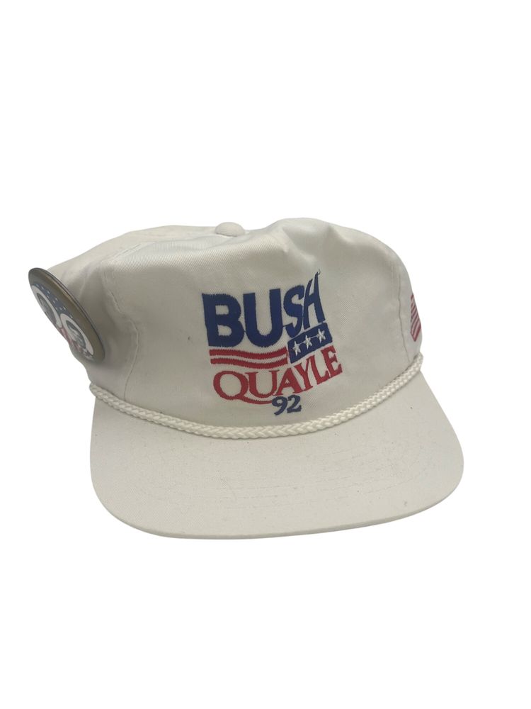 Bush Quayle ’92 Campaign Rope Hat + Button, Appears Signed George H. W. Bush