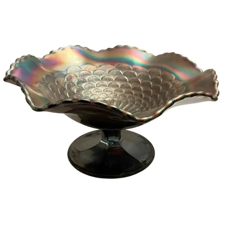 Northwood Amethyst Carnival Glass Petals Large Squat Compote/Fruit Bowl 3.75” x 7.5”