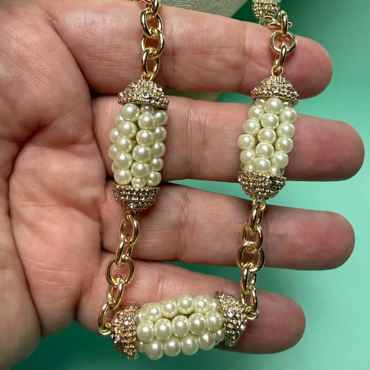 Clarion Pell GPK Princess Grace Kelly of Monaco 34" Faux Pearl Cluster Necklace